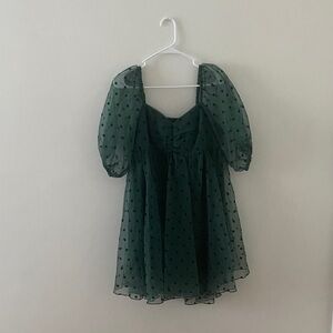 Green Polka Dot Puff Sleeve Cocktail Dress